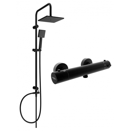 Mexen Kai Tord, Aufputz-Duschset mit Regendusche und Thermostat-Duscharmatur, schwarz - 77100200-70