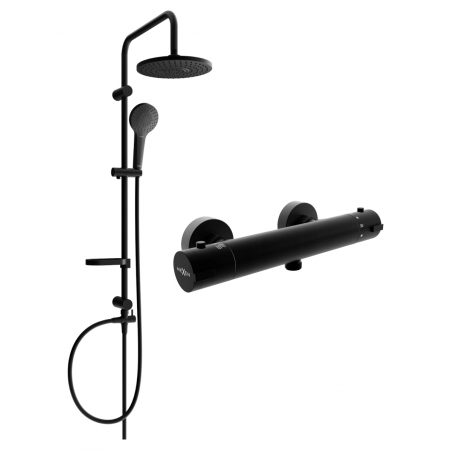 Mexen Kai Erik Aufputz-Duschset mit Regenduschkopf und thermostatischer Duscharmatur, schwarz - 77100205-70