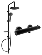 Mexen Kai Erik Aufputz-Duschset mit Regenduschkopf und thermostatischer Duscharmatur, schwarz - 77100205-70