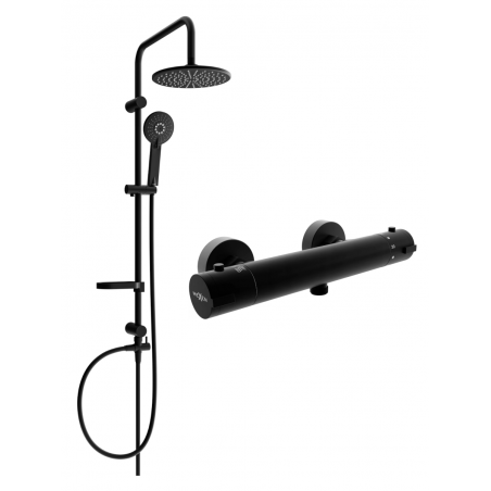 Mexen Kai Carl Aufputz-Duschset mit Regenduschkopf und thermostatischer Duscheinheit, schwarz - 77100240-70