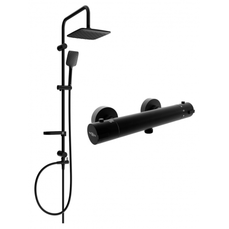 Mexen Kai Sven Aufputz-Duschset mit Regendusche und Thermostat-Duscharmatur, schwarz - 77100262-70