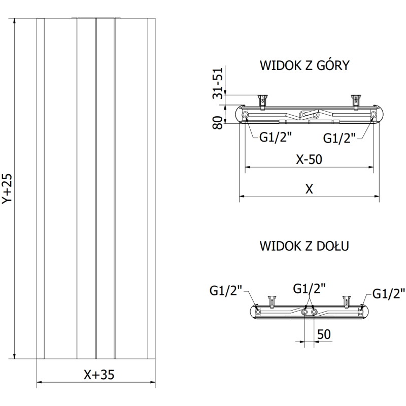 Mexen VR20SL Flachheizkörper Line 1600 x 600 mm, mittlerer Unteranschluss, 1191 W, Anthrazit - W6-160-060-66