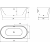 Mexen Luna freistehende Badewanne 160 x 75 cm, weiß, Überlauf gebürstetes Nickel - 52031607500-97