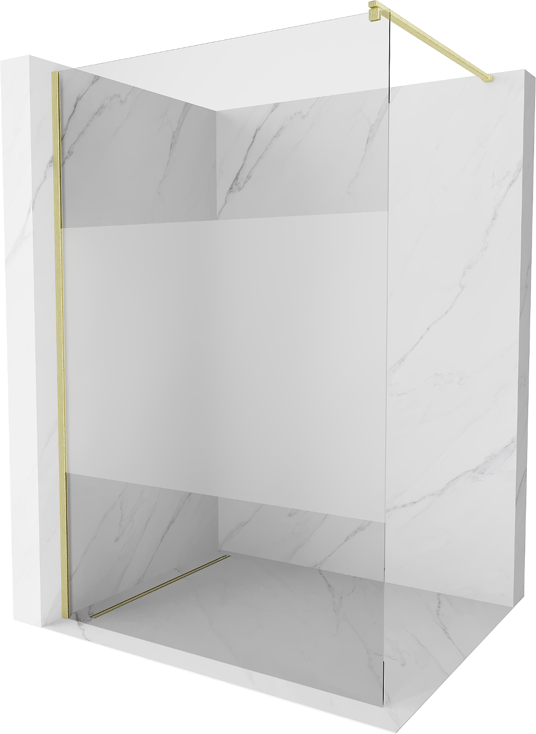 Mexen Kioto Duschwand Walk-in 80 x 200 cm, transparent/sandgestrahlt 8 mm, gebürstetes Gold - 800-080-101-55-35