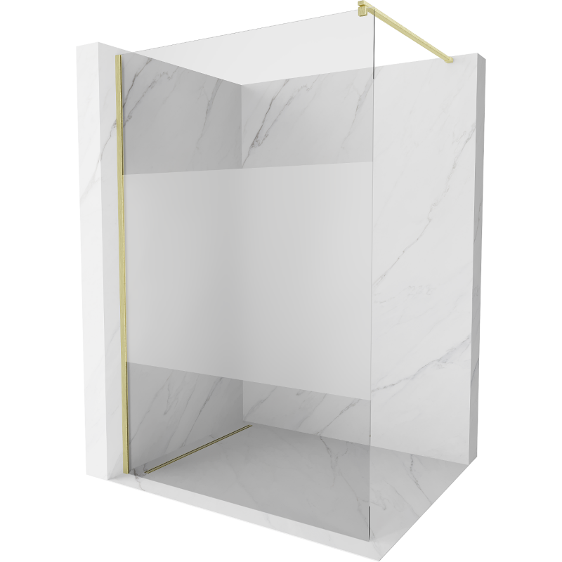 Mexen Kioto Duschwand Walk-in 90 x 200 cm, transparent/matt 8 mm, gebürstetes Gold - 800-090-101-55-35