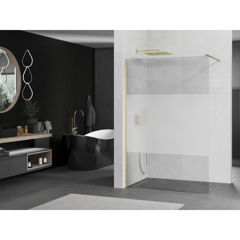 Mexen Kioto Duschwand Walk-in 90 x 200 cm, transparent/matt 8 mm, gebürstetes Gold - 800-090-101-55-35
