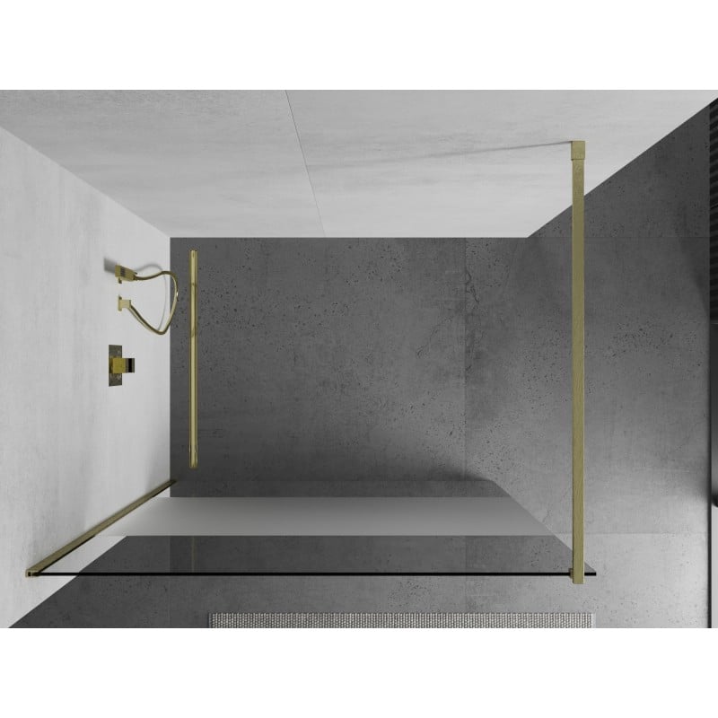 Mexen Kioto Duschwand Walk-in 90 x 200 cm, transparent/matt 8 mm, gebürstetes Gold - 800-090-101-55-35