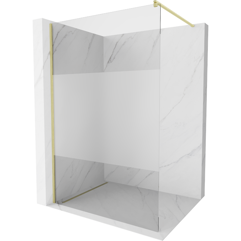 Mexen Kioto Duschwand Walk-in 100 x 200 cm, transparent/matt 8 mm, gebürstetes Gold - 800-100-101-55-35