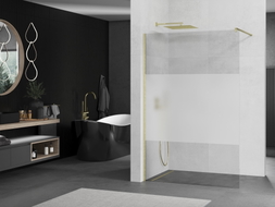 Mexen Kioto Duschwand Walk-in 100 x 200 cm, transparent/matt 8 mm, gebürstetes Gold - 800-100-101-55-35
