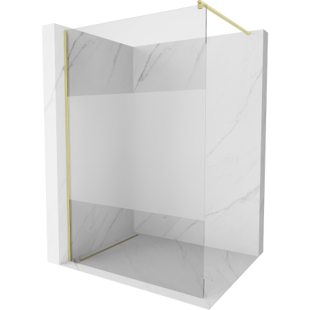 Mexen Kioto Duschwand Walk-in 130 x 200 cm, transparent/mattiert 8 mm, gebürstetes Gold - 800-130-101-55-35