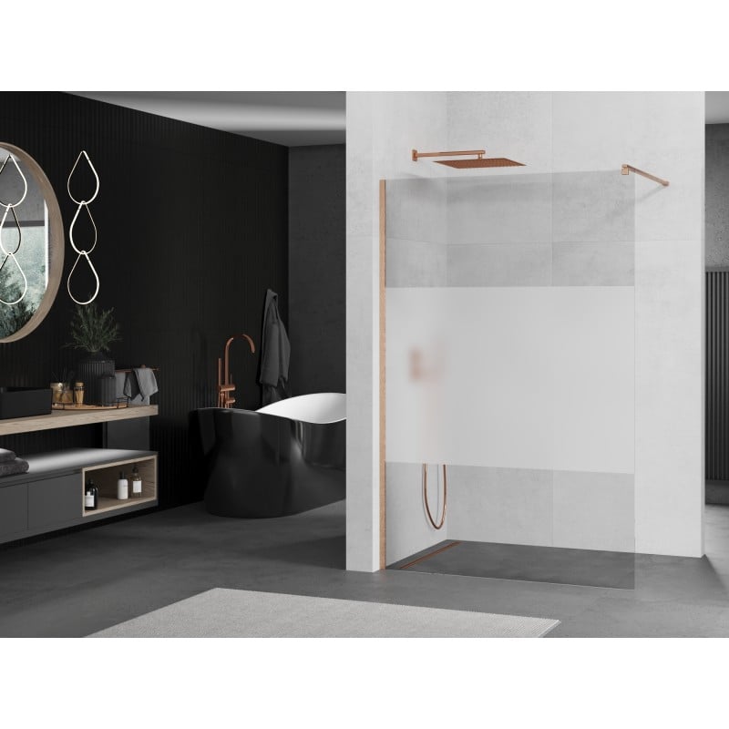 Mexen Kioto Duschwand Walk-in 90 x 200 cm, transparent/gefroren 8 mm, gebürstetes Kupfer - 800-090-101-65-35