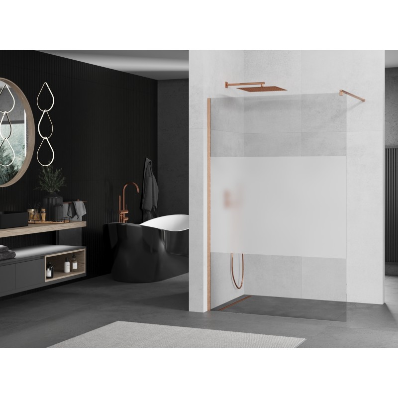 Mexen Kioto Duschwand Walk-in 120 x 200 cm, transparent/matt 8 mm, gebürstetes Kupfer - 800-120-101-65-35
