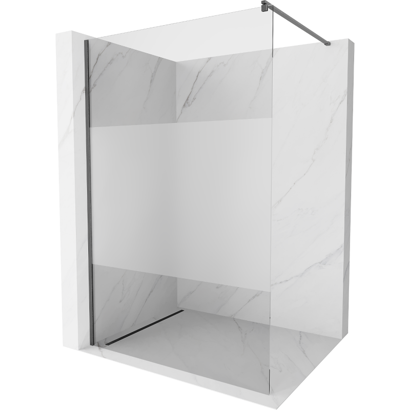 Mexen Kioto Duschwand Walk-in 120 x 200 cm, transparent/mattiert 8 mm, gebürstet gun grau - 800-120-101-66-35