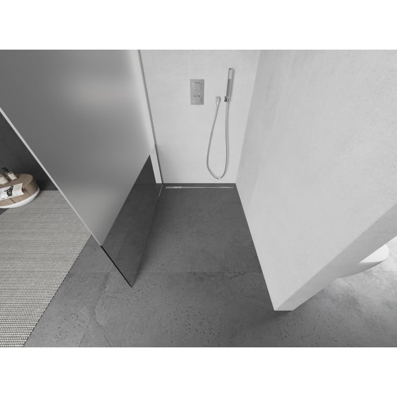 Mexen Kioto Duschwand Walk-in 110 x 200 cm, transparent/Satiniert 8 mm, gebürsteter Nickel - 800-110-101-97-35