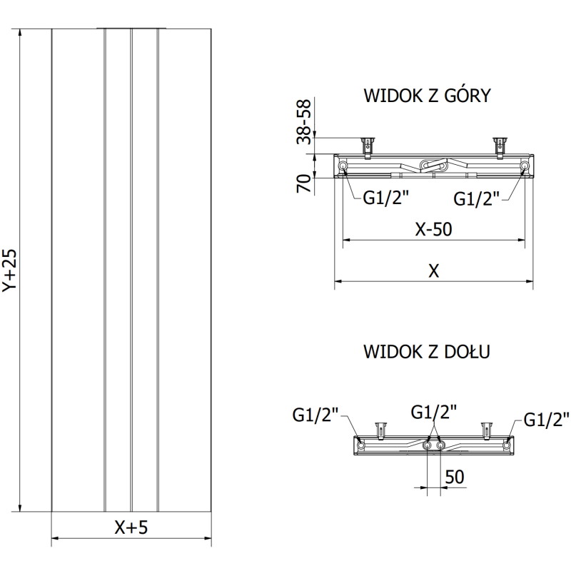 Mexen VS20SL Plattenheizkörper Linie 1600 x 400 mm, mittlerer Bodenanschluss, 794 W, Anthrazit - W6-160-040-66