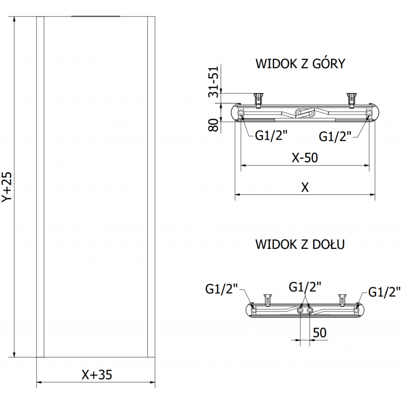 Mexen Flat VR20S Heizkörper 1400 x 400 mm, mittlere Unteranschluss, 712 W, schwarz - W6VR20S-140-040-70