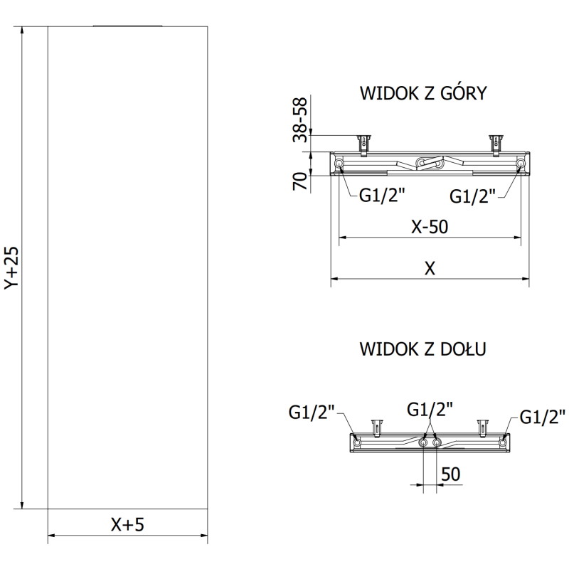 Mexen VS20S Flachheizkörper 2000 x 400 mm, mittlerer unterer Anschluss, 945 W, schwarz - W6-200-040-70 - W6VS20S-200-040-70