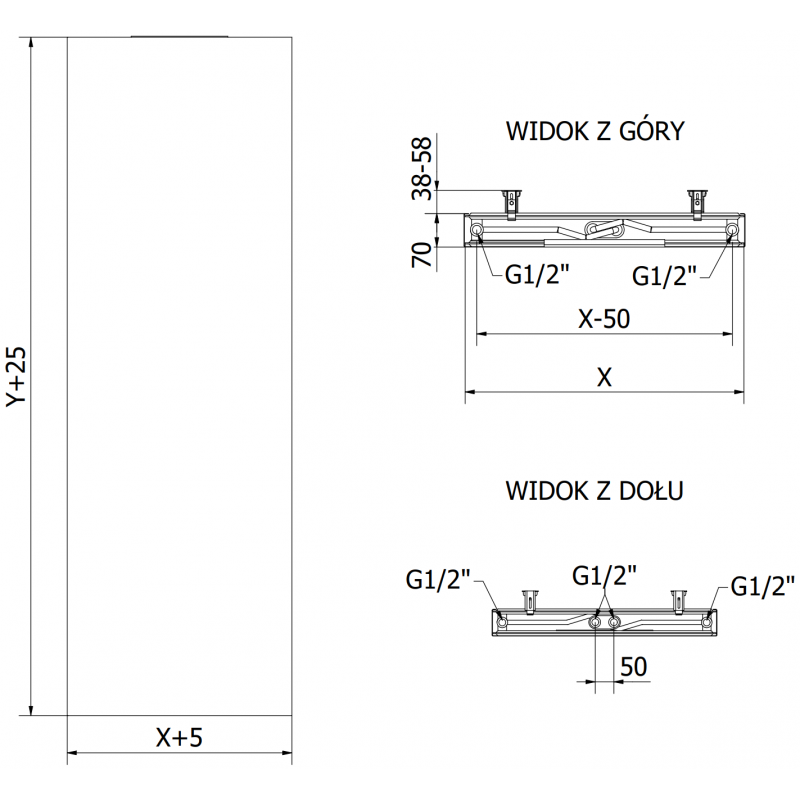 Mexen Flat VS20S Plattenheizkörper 1600 x 600 mm, zentrale untere Anschluss, 1191 W, schwarz - W6VS20S-160-060-70