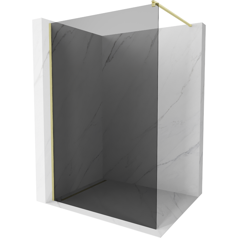Mexen Kioto Duschwand Walk-in 80 x 200 cm, Graphit 8 mm, gebürstetes Gold - 800-080-101-55-40
