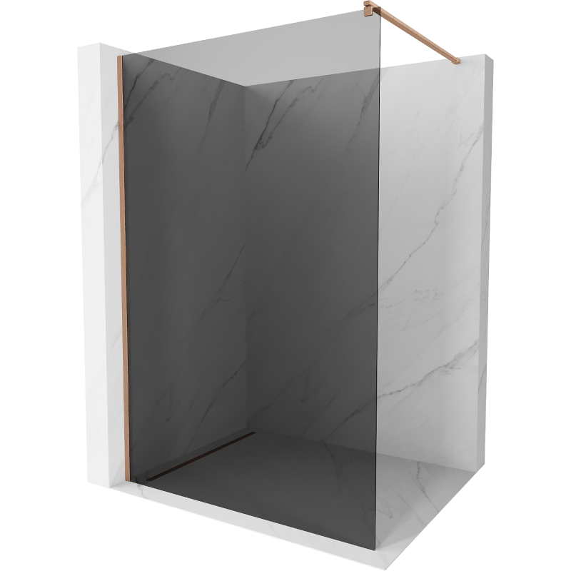 Mexen Kioto Duschwand Walk-in 130 x 200 cm, Graphit 8 mm, gebürstetes Kupfer - 800-130-101-65-40