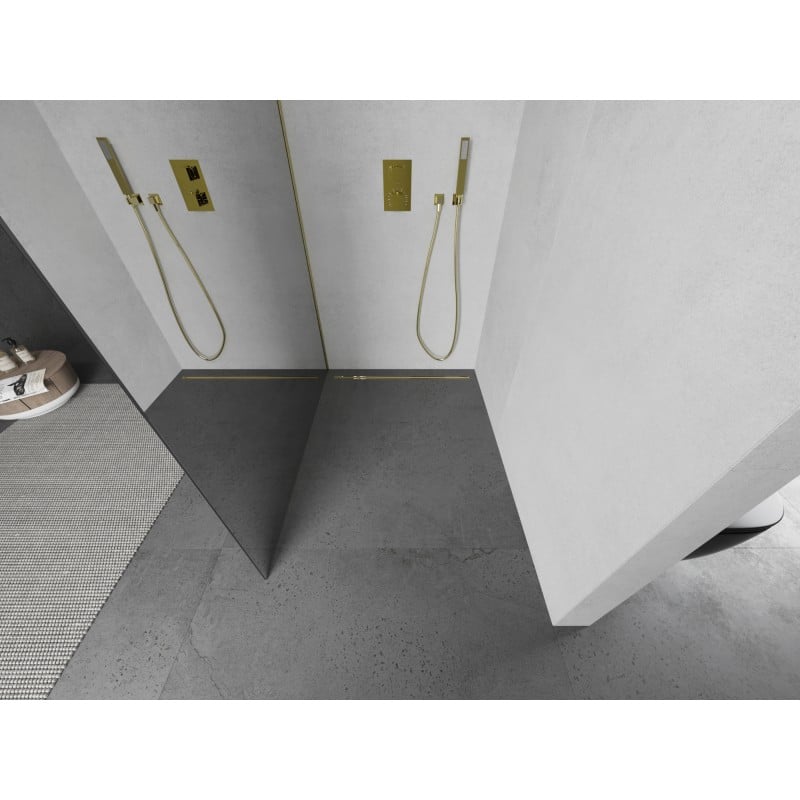 Mexen Kioto Duschwand Walk-in 70 x 200 cm, Spiegel 8 mm, gebürstet Gold - 800-070-101-55-50