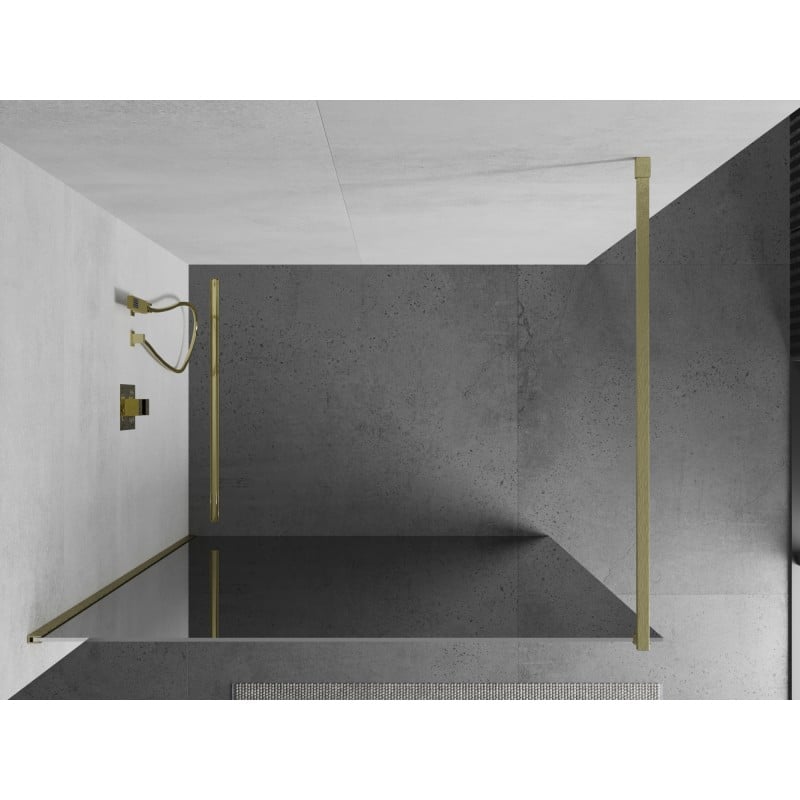 Mexen Kioto Duschwand Walk-in 100 x 200 cm, Spiegel 8 mm, gold gebürstet - 800-100-101-55-50