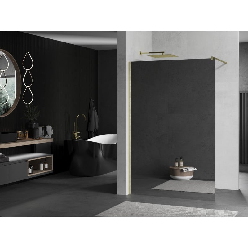 Mexen Kioto Duschwand Walk-in 140 x 200 cm, Spiegel 8 mm, gebürstetes Gold - 800-140-101-55-50