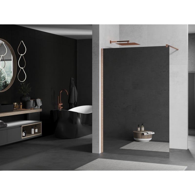 Mexen Kioto Duschwand Walk-in 90 x 200 cm, Spiegel 8 mm, gebürstetes Kupfer - 800-090-101-65-50