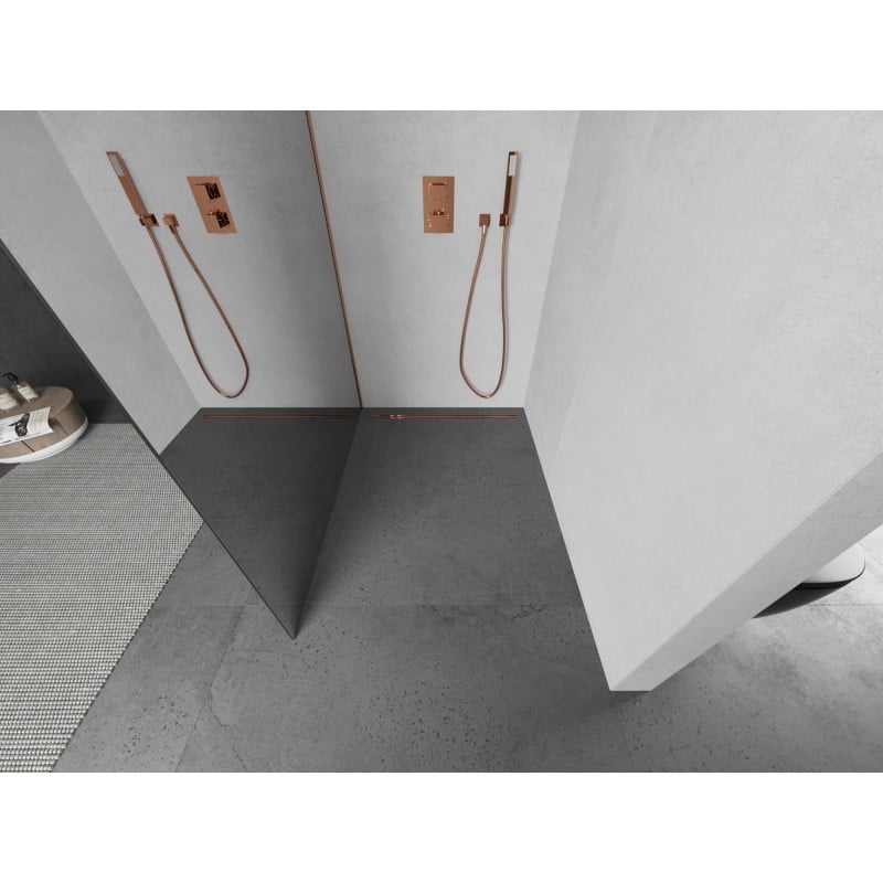 Mexen Kioto Duschwand Walk-in 140 x 200 cm, Spiegel 8 mm, gebürstetes Kupfer - 800-140-101-65-50