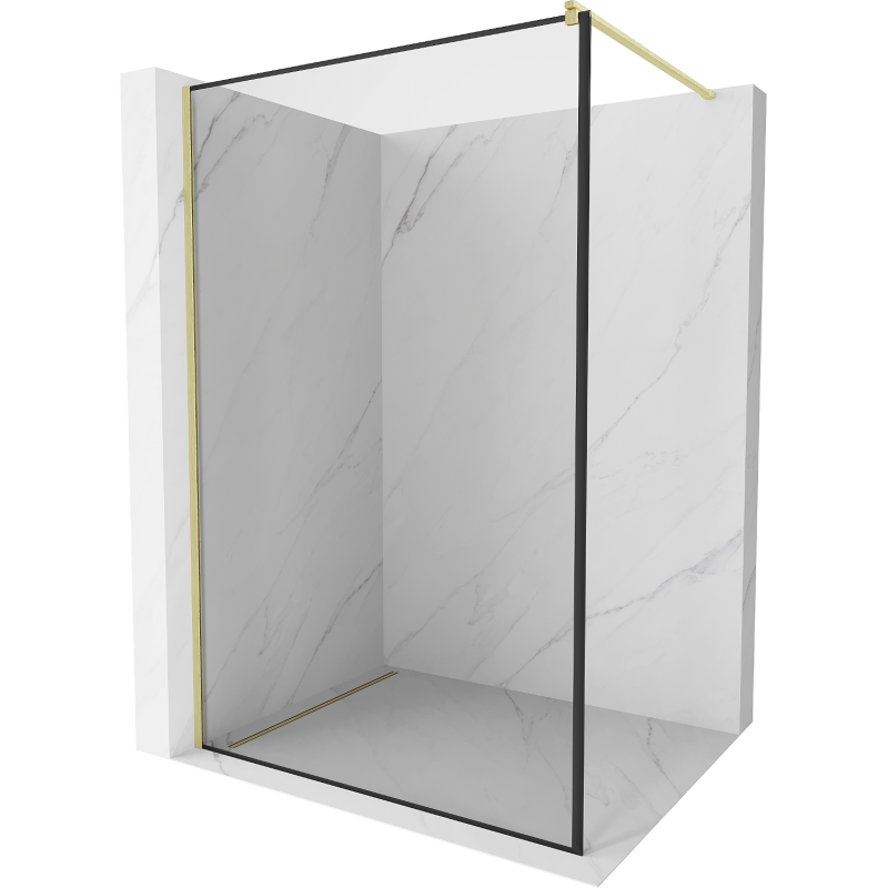 Mexen Kioto Duschwand Walk-in 50 x 200 cm, schwarzer Rahmen 8 mm, gebürstetes Gold - 800-050-101-55-70