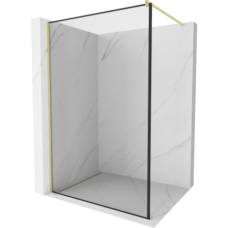 Mexen Kioto Duschwand Walk-in 50 x 200 cm, schwarzer Rahmen 8 mm, gebürstetes Gold - 800-050-101-55-70