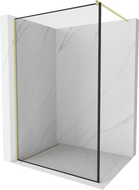 Mexen Kioto Duschwand Walk-in 60 x 200 cm, schwarzer Rahmen 8 mm, gebürstetes Gold - 800-060-101-55-70