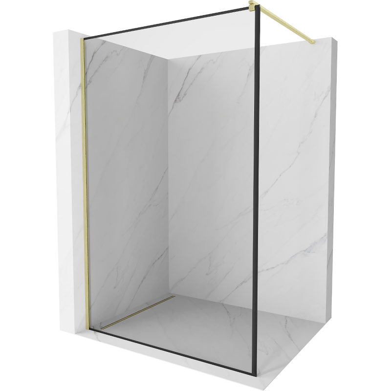 Mexen Kioto Duschwand Walk-in 100 x 200 cm, schwarzer Rahmen 8 mm, gebürstetes Gold - 800-100-101-55-70