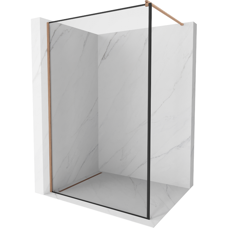 Mexen Kioto Duschwand Walk-in 80 x 200 cm, schwarzer Rahmen 8 mm, gebürstetes Kupfer - 800-080-101-65-70