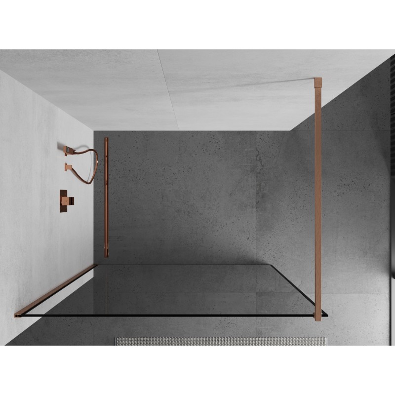 Mexen Kioto Duschwand Walk-in 90 x 200 cm, schwarzer Rahmen 8 mm, gebürstetes Kupfer - 800-090-101-65-70