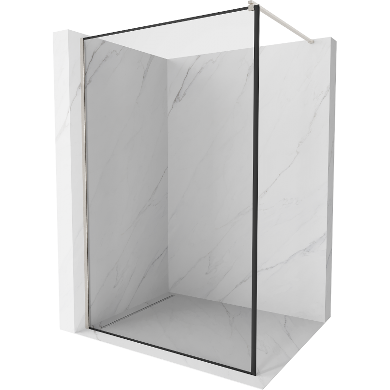 Mexen Kioto Duschwand Walk-in 140 x 200 cm, schwarzer Rahmen 8 mm, gebürsteter Nickel - 800-140-101-97-70