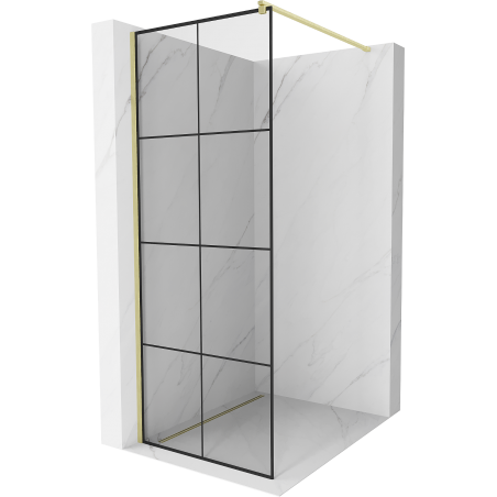 Mexen Kioto Duschwand Walk-in 70 x 200 cm, schwarzes Gitter 8 mm, gebürstetes Gold - 800-070-101-55-77