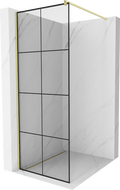 Mexen Kioto Duschwand Walk-in 90 x 200 cm, schwarzes Gitter 8 mm, gebürstetes Gold - 800-090-101-55-77