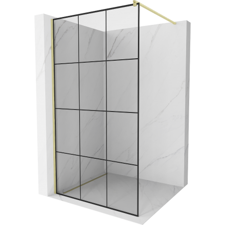 Mexen Kioto Duschwand Walk-in 100 x 200 cm, schwarzes Gitter 8 mm, gebürstetes Gold - 800-100-101-55-77