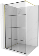 Mexen Kioto Duschwand Walk-in 100 x 200 cm, schwarzes Gitter 8 mm, gebürstetes Gold - 800-100-101-55-77