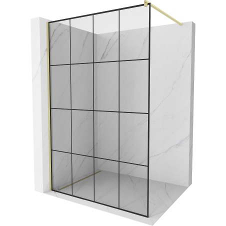 Mexen Kioto Duschwand Walk-in 150 x 200 cm, schwarzes Gitter 8 mm, gebürstetes Gold - 800-150-101-55-77