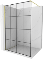 Mexen Kioto Duschwand Walk-in 150 x 200 cm, schwarzes Gitter 8 mm, gebürstetes Gold - 800-150-101-55-77