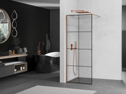 Mexen Kioto Duschwand Walk-in 70 x 200 cm, schwarzes Gitter 8 mm, gebürstetes Kupfer - 800-070-101-65-77