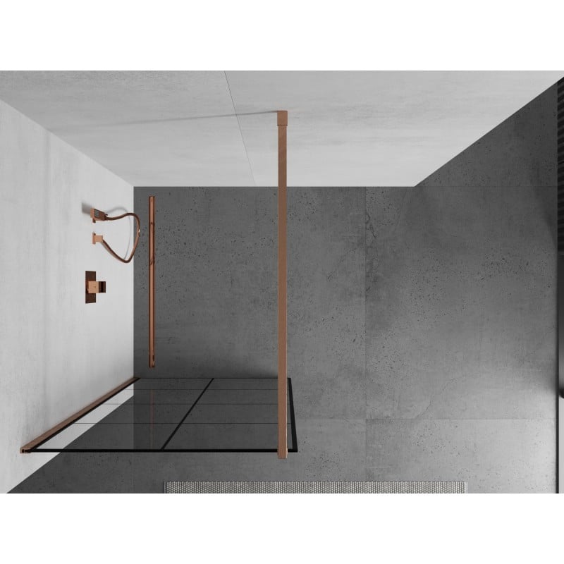 Mexen Kioto Duschwand Walk-in 70 x 200 cm, schwarzes Gitter 8 mm, gebürstetes Kupfer - 800-070-101-65-77
