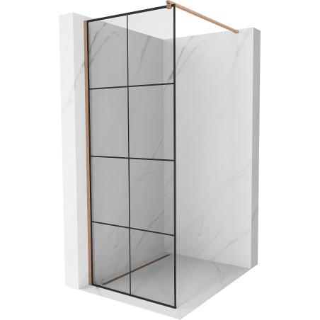 Mexen Kioto Duschwand Walk-in 70 x 200 cm, schwarzes Gitter 8 mm, gebürstetes Kupfer - 800-070-101-65-77