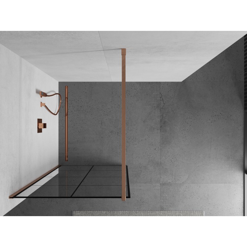 Mexen Kioto Duschwand Walk-in 80 x 200 cm, schwarzes Gitter 8 mm, gebürstetes Kupfer - 800-080-101-65-77