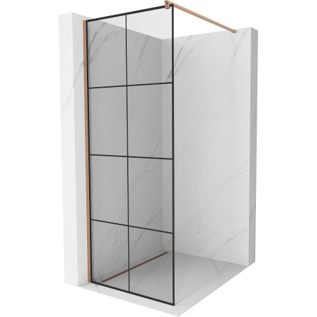 Mexen Kioto Duschwand Walk-in 90 x 200 cm, schwarzes Gitter 8 mm, gebürstetes Kupfer - 800-090-101-65-77