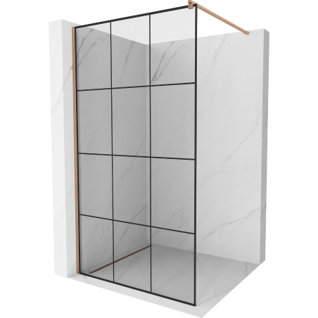 Mexen Kioto Duschwand Walk-in 100 x 200 cm, schwarzes Gitter 8 mm, gebürstetes Kupfer - 800-100-101-65-77