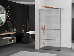 Mexen Kioto Duschwand Walk-in 110 x 200 cm, schwarzes Gitter 8 mm, gebürstetes Kupfer - 800-110-101-65-77