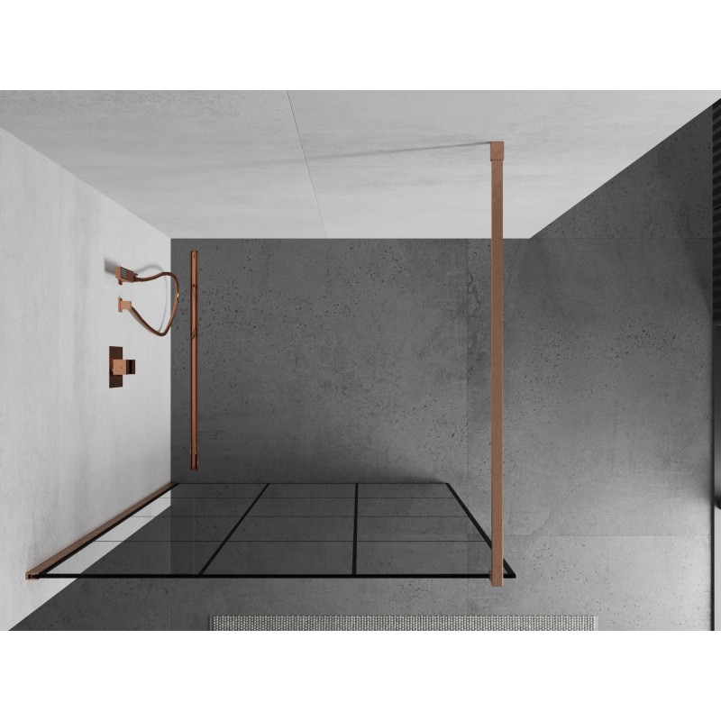 Mexen Kioto Duschwand Walk-in 120 x 200 cm, schwarzes Gitter 8 mm, gebürstetes Kupfer - 800-120-101-65-77